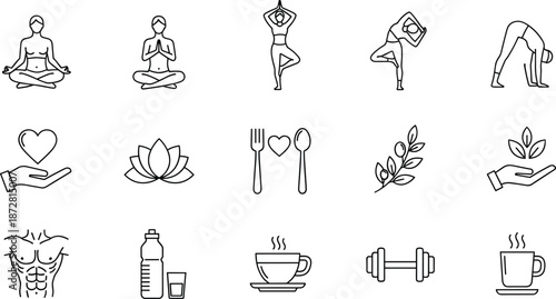 Holistic Health, Meditation, Nutrition, Fitness, and Self-Care Vector Graphics for a Healthy Lifestyle.v
