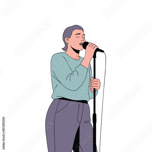 Woman Singing into Microphone