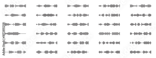 Music player podcast sound wave icon set. Vector elements for mobile voice message, streaming.