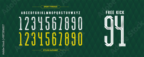 Modern jersey number design featuring bold inline characters. Ideal for sports uniforms, team logos, posters, and athletic branding. High-quality vector illustration.