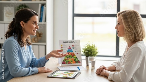 Wallpaper Mural Nutritionist Explaining Healthy Eating to a Female Client in a Bright Office Setting. Torontodigital.ca