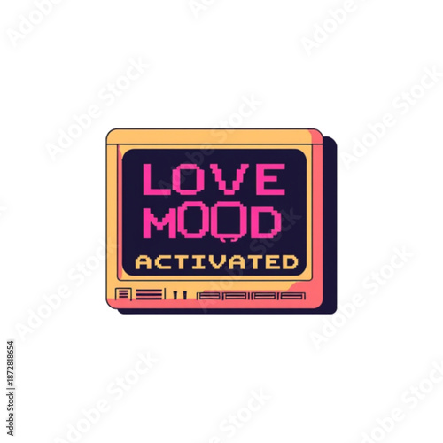 Pixel art love mood activated on vintage computer screen