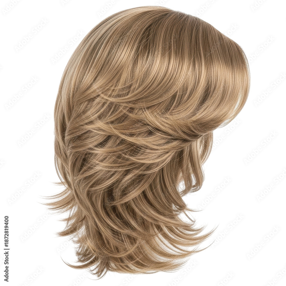 Naklejka premium Realistic blonde wavy hairstyle wig for women with side parting on transparent background