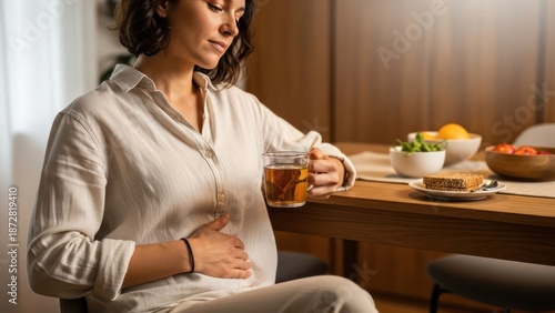 Wallpaper Mural Pregnant Woman Sipping Herbal Tea with Fresh Fruits at Cozy Breakfast Table. Torontodigital.ca