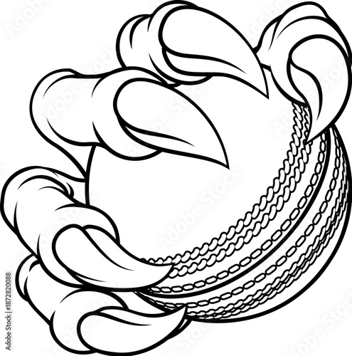 A cricket claw sports illustration of an eagle or animal monster hand holding ball