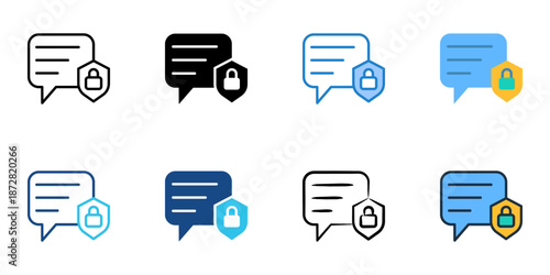 Secure Messaging icons set multiple style collection. Editable stroke 
