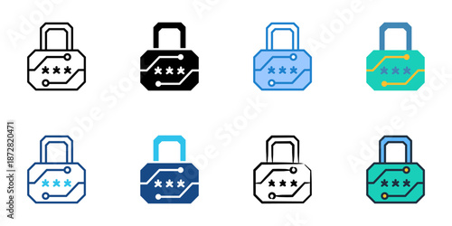 Security Token icons set multiple style collection. Editable stroke 
