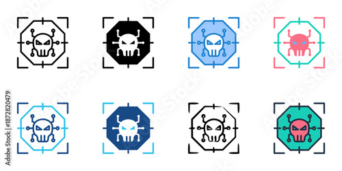 Cyber Threat Hunting icons set multiple style collection. Editable stroke 

