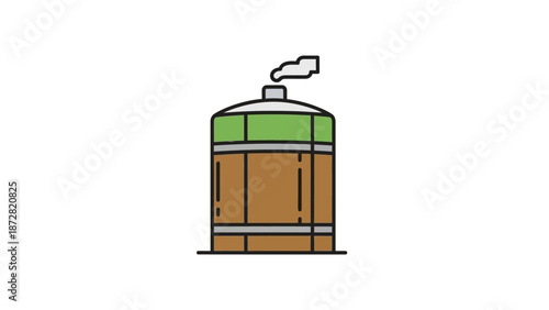 Illustration of a traditional wooden water well with a crank and bucket in a rural village setting.
