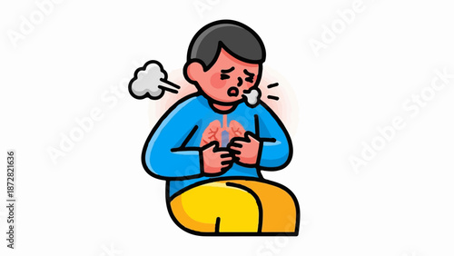 An illustration of a person experiencing breathing difficulty or illness, clutching their chest with visible lungs