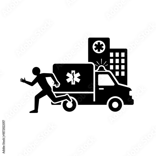 Emergency medical services an ambulance and running person illustration