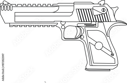 Outline of a Desert eagle firearm side view vector illustration. 