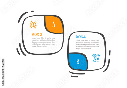 hand drawn doodle sketch comparison concept for infographic template banner with square round box up and down with two point list information