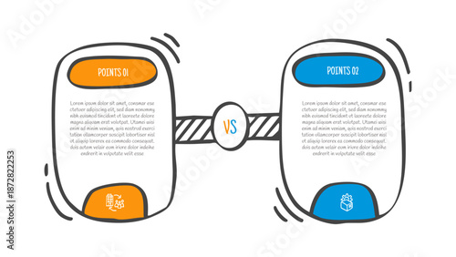 hand drawn doodle sketch comparison concept for infographic template banner with vertical round rectangle box with bottom badge with two point list information