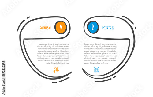 hand drawn doodle sketch comparison concept for infographic template banner with creative open box with header badge on top with two point list information