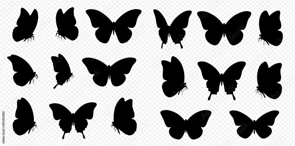 Fototapeta premium Graceful butterfly silhouettes collection for artistic projects Vector patterns perfect for stationery nature themed designs and graceful decoration