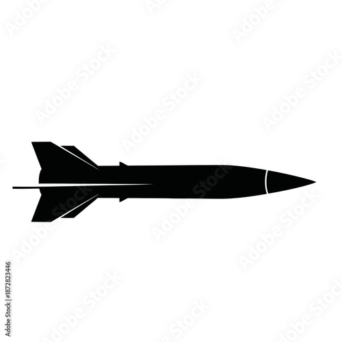 A black silhouette of a missile with fins viewed from its side