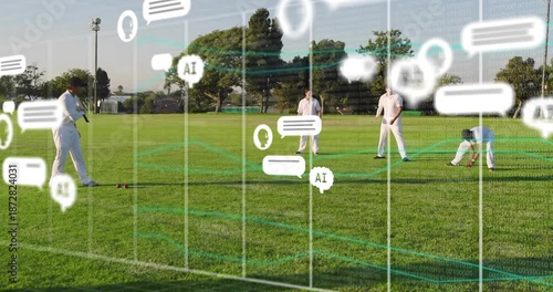 Bowler picking ball and starting run-up on pitch, AR analytics highlighting positions for coaching