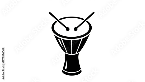 Djembe Drum with Drumsticks Isolated on White Background