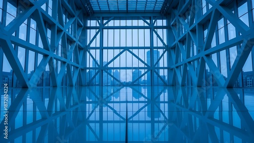 Rascacielos de oficinas de negocios modernos y vacíos.
 Edificios de gran altura en el distrito comercial con cielo azul.
 fondo de oficina de alta tecnología brillante y limpio