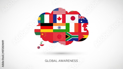 Global Awareness Concept with International Flags in Human Head Shape