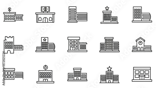 Collection of Simple Building Icons in Line Style.