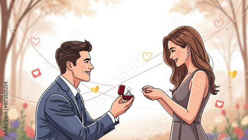 Man Proposing to Woman with Ring in Forest during Romantic Moment