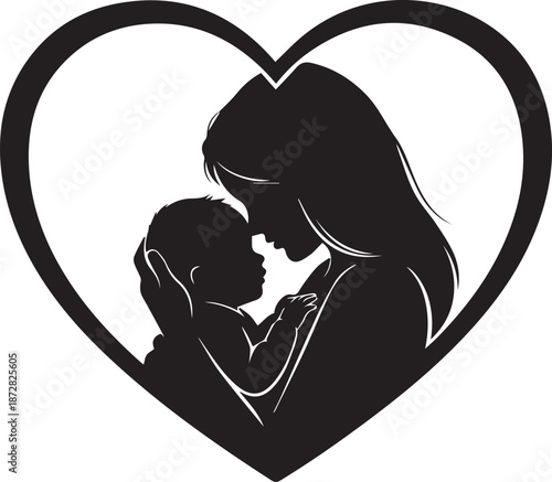 Mother and child in heart silhouette