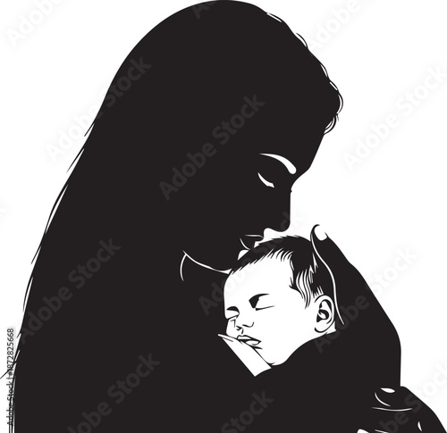 Mother holding sleeping baby