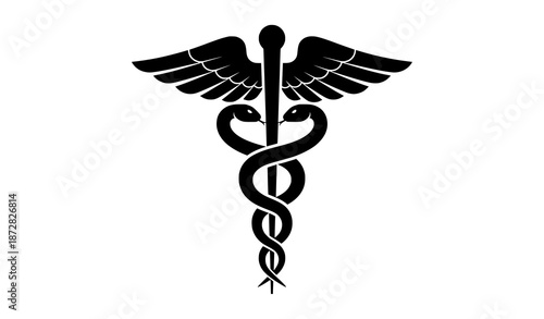 Caduceus Medical Symbol Silhouette with Two Snakes and Wings