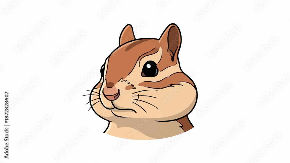 Obraz premium Adorable cartoon chipmunk with puffed cheeks and wide eyes, looking to the left