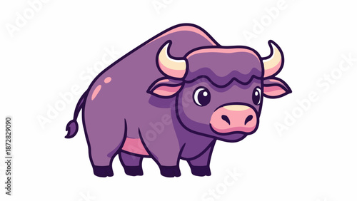 Adorable cartoon ox with purple fur, pink accents, and gentle eyes on a white background