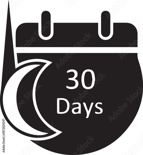 Calendar icon showing 30 days with a crescent moon symbol