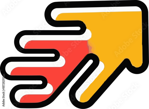 Abstract red and yellow arrows form an upward trajectory with white and black outlines