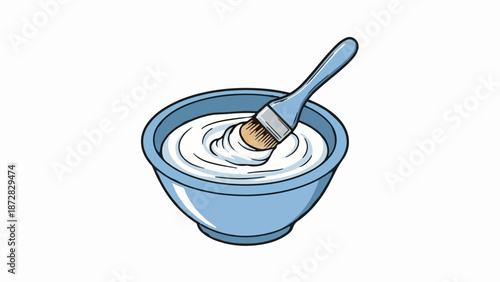 Blue bowl with thick white substance and a brush