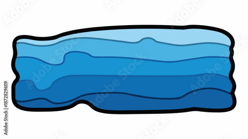 Abstract representation of cascading blue waves with distinct layers and a bold black outline