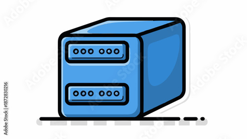 Blue server rack with two levels, each containing three circular inputs