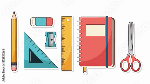 Assorted school supplies arranged for illustration