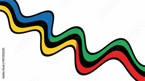 Abstract colorful wavy ribbons flowing across a white background