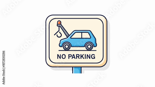 Blue tow truck lifting a car on a "No Parking" sign