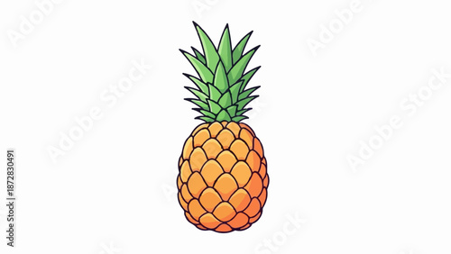 A vibrant, stylized illustration of a ripe pineapple with green spiky leaves on a white background