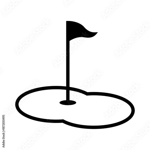 ゴルフのグリーン カップ フラッグ イラスト モノクロ