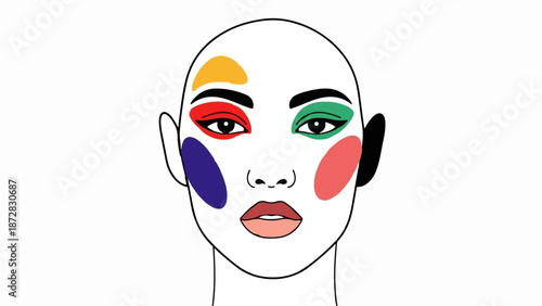 Abstract face with bold colorful makeup splashes