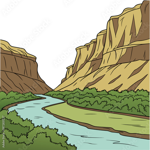 Calm freshwater river in arid landscape with cliffs