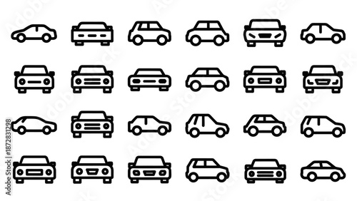 Collection of Simple Car Icons Outlined.