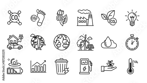 Collection of Simple Line Icons for Sustainability.