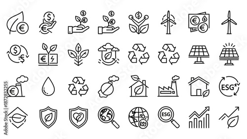 Collection of Simple Line Icons for Sustainability.