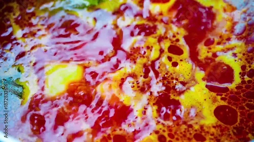 Borsch. Cooking traditional national Russian, Ukranian soup Borsch close-up