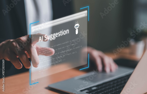 Wallpaper Mural Business person using AI command with smartphone to create voice prompt for process automation without typing. Artificial intelligence for voice bot command AI suggestion technology Torontodigital.ca