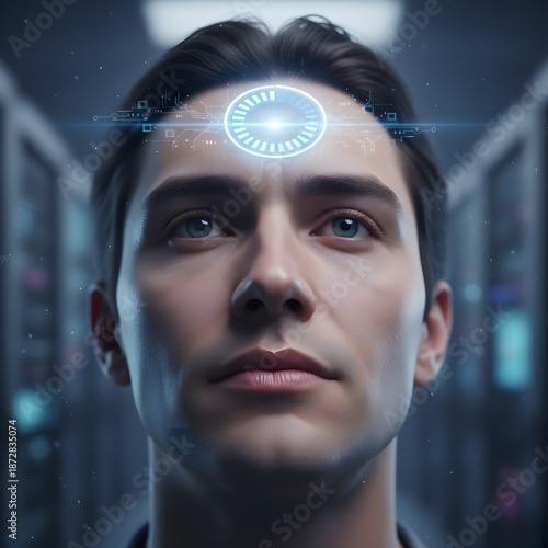 Human Head with a Progress Spinner
Description: A loading icon hovering over a calm face.
